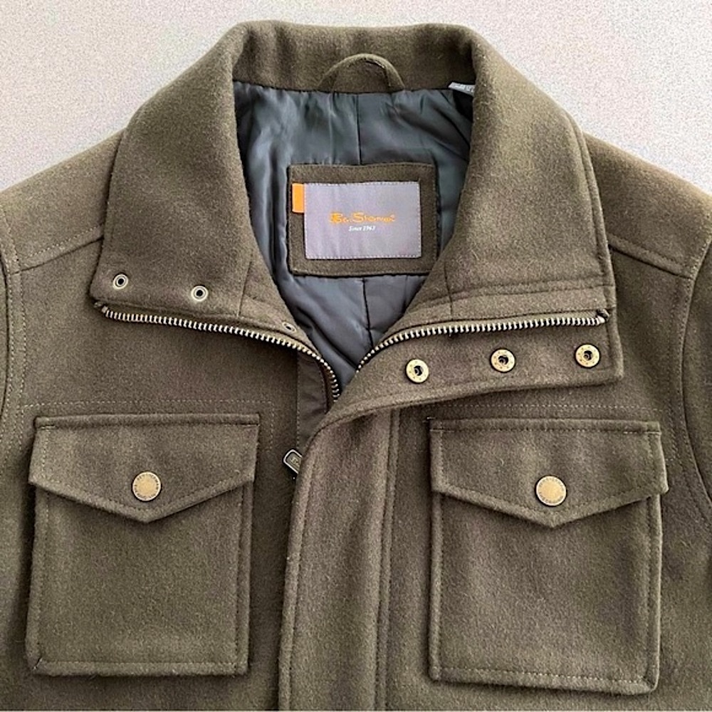 BEN SHERMAN Heritage Wool Blend Field Coat Army Green L Military Utility Jacket - Picture 4 of 17